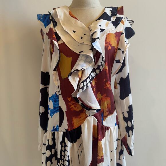 Mulla Ruffle Mini Dress Womens Small Art to Wear Boho Festival Maximalism Colors - Picture 2 of 11